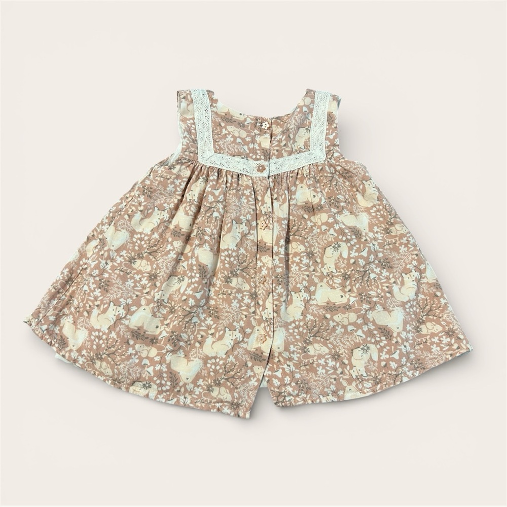 Catherine Malandrino Brown Floral Kids Dress Woodland Foxes